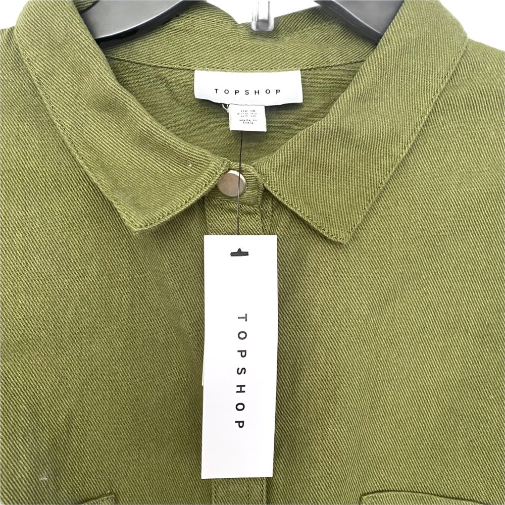 NEW Topshop Olive Green Oversized Relaxed Fit Button Up Canvas Shirt Shacket 10 - Picture 7 of 11